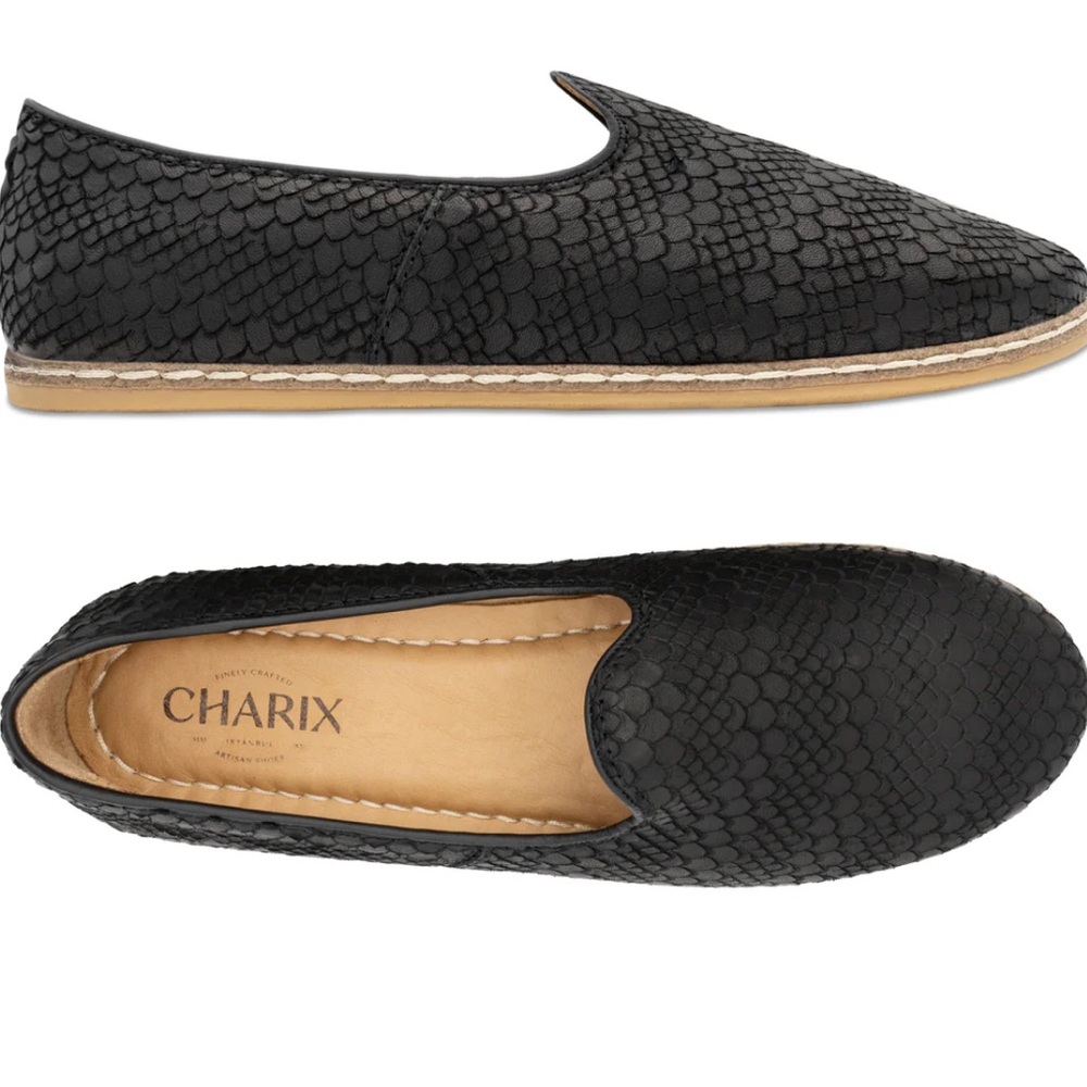 Charix Handmade Leather UNISEX Loafers Flats Wild Black sz 42